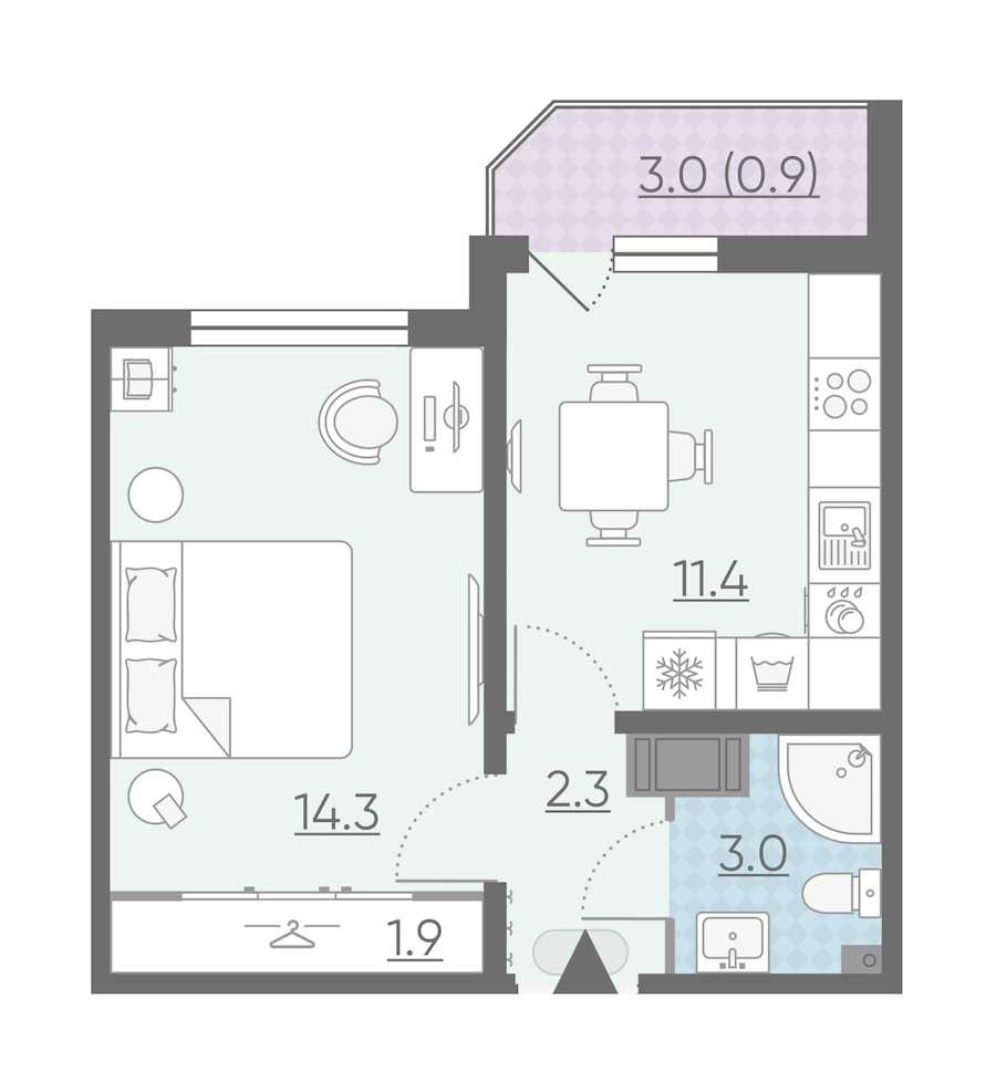 Однокомнатная квартира в : площадь 33.8 м2 , этаж: 2 – купить в Санкт-Петербурге